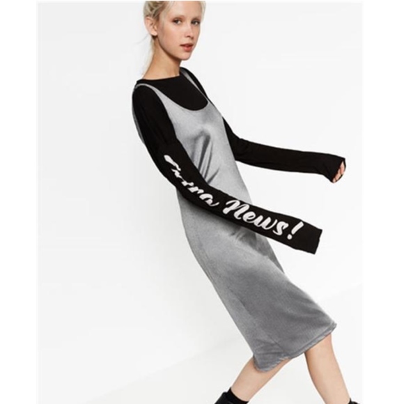 Zara Silver Scoop Neck Sleeveless Midi Dress - Picture 3 of 5